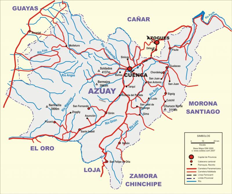 Azuay mapa provincia Map of the province Karte der Provinz Azuay Mapas maps Landkarten Ecuador Sudamerica South America Sudamerika